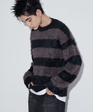 WEGO 【ユニセックスITEM着用】フェザーボーダープルオーバー ブラックボーダー