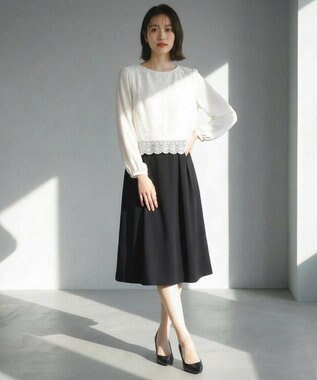 ANY SIS 【洗える】レースコンビバックサテン ワンピース ネイビー