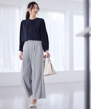 ANY L プリーツブラウス ネイビー