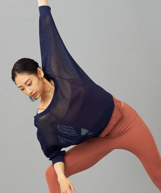 Chacott 【ノーソーイングニット】7分袖メッシュニットTシャツ ネイビー