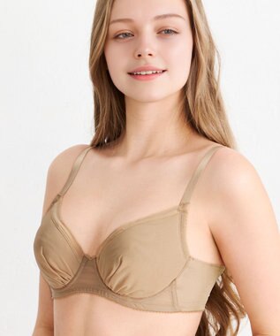 WACOAL 【小さく見せるブラ】 シンプル ブラジャー 着やせ効果 コンパクトにメイク バストの突出をおさえる 背中の段差を軽減 大きいサイズ レディース BRB452 /ワコール カラシ