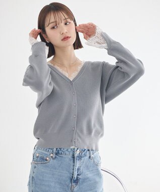 earth music&ecology レーストリムカーディガン Gray