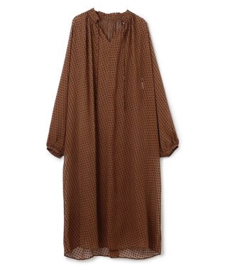 BEIGE， CALLERRY / シルク混ドットギャザーワンピース Caramel