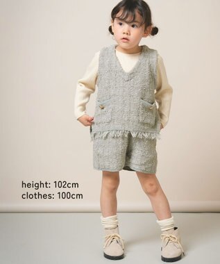 ami amie ツイード風ニットフリンジ付きベストFree Size グレー