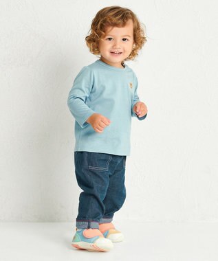 MIKI HOUSE HOT BISCUITS 【70-120cm】【Everyday Series】ワンポイント 長袖Tシャツ ストームブルー