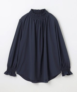 ANY フリルネックブラウス ネイビー