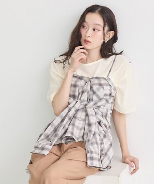 earth music&ecology 【コットン100】マルチウェイチェックシャツ Check Beige