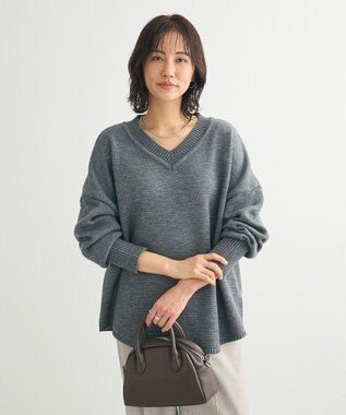 Green Parks 洗える　Ｖネックニットプルオーバー Gray Mixture