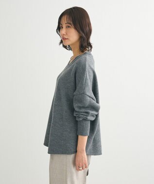 Green Parks 洗える　Ｖネックニットプルオーバー Gray Mixture