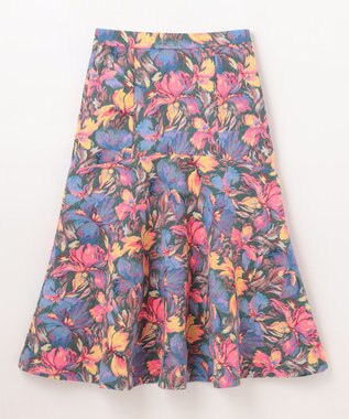 GRACE CONTINENTAL フラワージャガードフレアスカート ブルー