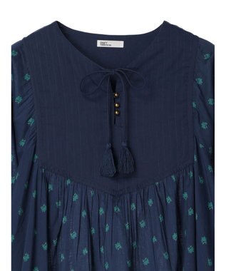 CRAFT STANDARD BOUTIQUE インド綿混キルト切替花柄ワンピース Navy