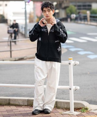 WEGO ジャガードグラフィックニットZIPパーカー ブラック