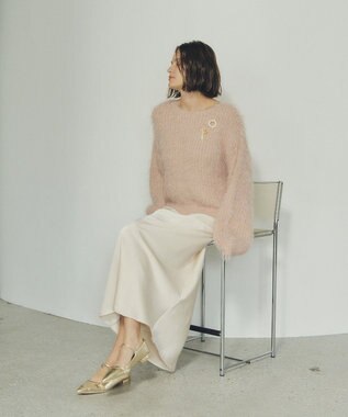 YECCA VECCA ラメシャギーボートネックニット Pink