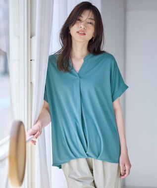 ANY ストレッチピケカシュクールカットソー グリーン