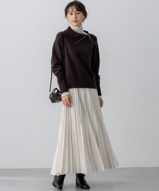 23区 L ボイルドウールコンビ ジップ タートルニット ダークブラウン系