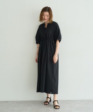 YECCA VECCA <<UVカット>>ドロストギャザー袖ワンピース Black