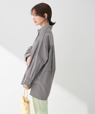 Green Parks ラメストライプタックシャツチュニック Charcoal Gray