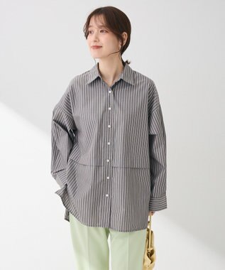 Green Parks ラメストライプタックシャツチュニック Charcoal Gray