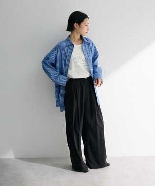 Green Parks ラメストライプタックシャツチュニック Blue