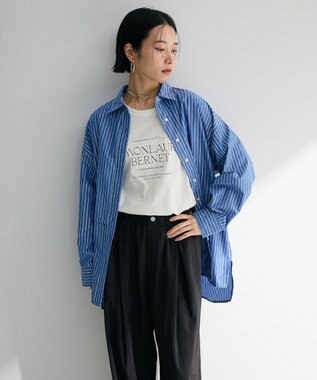 Green Parks ラメストライプタックシャツチュニック Blue