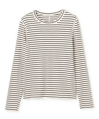 UNFILO コットンカシミヤ クルーネックカットソー ボーダー(エクリュ×ブラック)