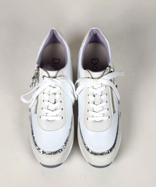 Dominic3 ヒールアップ グリッタートリム サイドジップスニーカー ホワイト