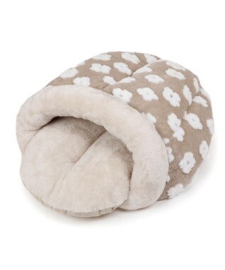 PET PARADISE ペットパラダイス 遠赤外線 ボア ドーム型寝袋 《お花柄》 小型犬 ベージュ
