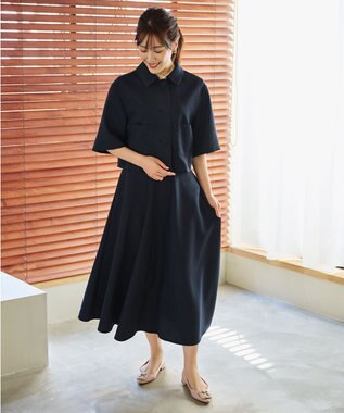 #Newans 【シワになりにくい】〈花乃まりあさんコラボ〉サーキュラースカート ネイビー