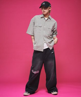 WEGO 【ユニセックス着用ITEM】ミニマムチェックロゴシャツ（SS） ホワイトチェック1