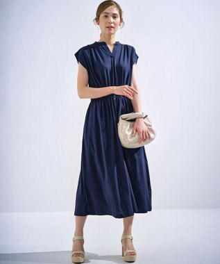 組曲 【洗える・WEB限定】プレーティング天竺 ドレープワンピース ネイビー系