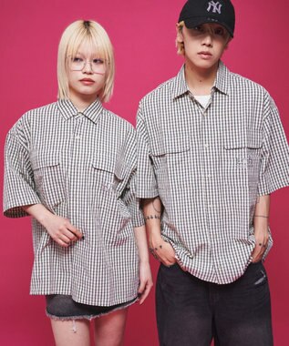 WEGO 【ユニセックス着用ITEM】ミニマムチェックロゴシャツ（SS） ホワイトチェック1