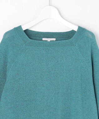 自由区 L ペーパーコットンスクエアネックニット プルオーバー ターコイズ