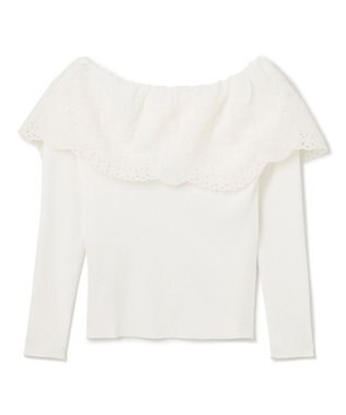 GRACE CONTINENTAL カットワークリブニットトップ ホワイト