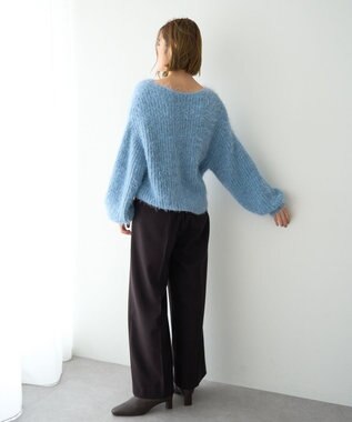 YECCA VECCA ラメシャギーボートネックニット Blue