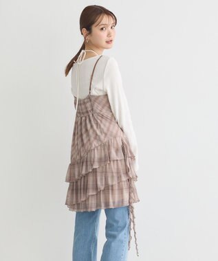 earth music&ecology フロントリボンチェックミニキャミワンピース Check Brown