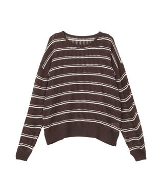 earth music&ecology ボーダーニットプルオーバー Brown