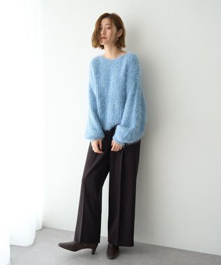 YECCA VECCA ラメシャギーボートネックニット Blue