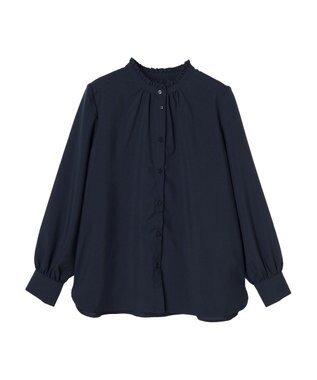 Green Parks ＢＰ　ケア楽　スタンドフリルブラウス Navy