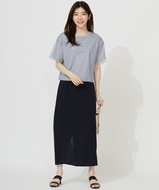 ANY SIS L 【UVケア ・ストレッチ・洗える】2WAYジョーゼットジャージーナロー スカート ネイビー