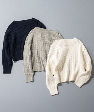 組曲 S 【加藤ローサさん着用】コットンカシミヤMIX ケーブル ニット アイボリー系