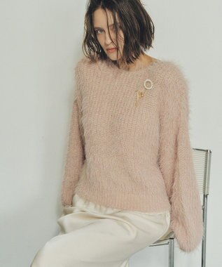 YECCA VECCA ラメシャギーボートネックニット Pink