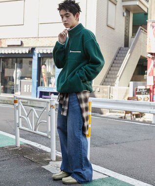 WEGO 【ユニセックス着用】フリース　ハーフZIPプルオーバー ダークグリーン