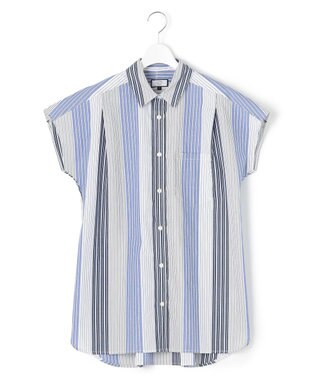 J.PRESS YORK STREET 【WOMEN】キャップスリーブ ストライプブラウス ブルー系1