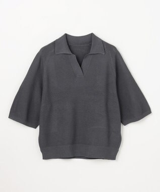 ANY L アクリルガーターポロ衿ニット スレート