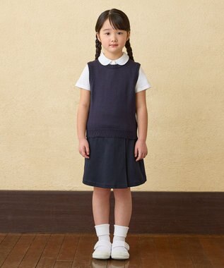 MIKI HOUSE HOT BISCUITS 【90-130cm】綿素材の巻きスカート風キュロットスカート 紺