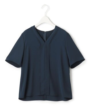 ICB 【洗える】ソフトジョーゼット Vネックブラウス ネイビー系