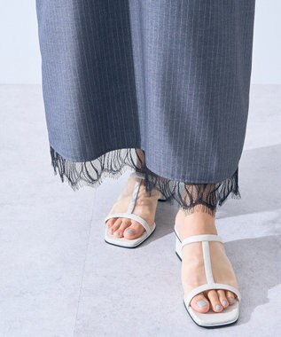 YECCA VECCA ストライプ柄レースMIXキャミワンピース Gray