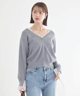 earth music&ecology レーストリムカーディガン Gray