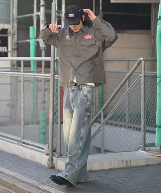 WEGO 【ユニセックス着用ITEM】ワッペンワークシャツ（LS） グレー