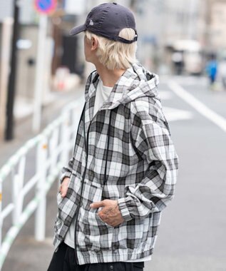 WEGO 【ユニセックス着用ITEM/MLサイズ展開】チェックグラフィックZIPパーカー（LS） ホワイトチェック1